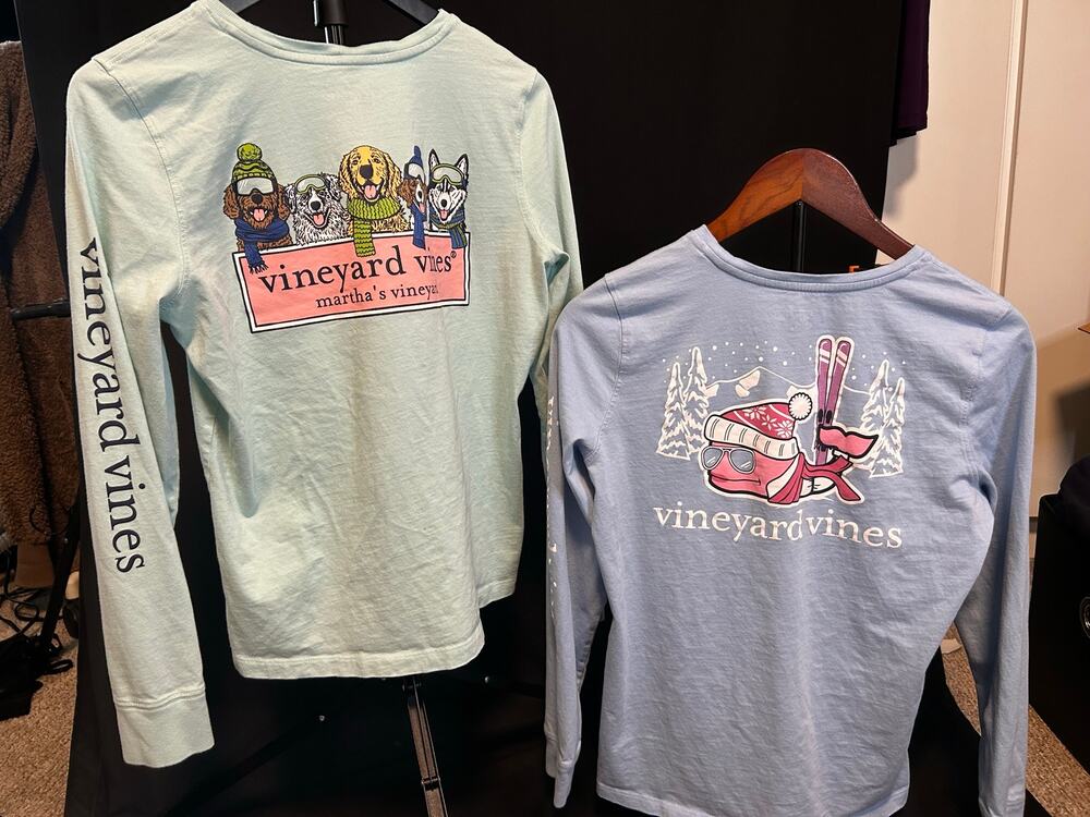 Vineyard Vines XS Long Sleeve Pocket Tee Bundle 2 Ski Dogs Whale Mint Blue